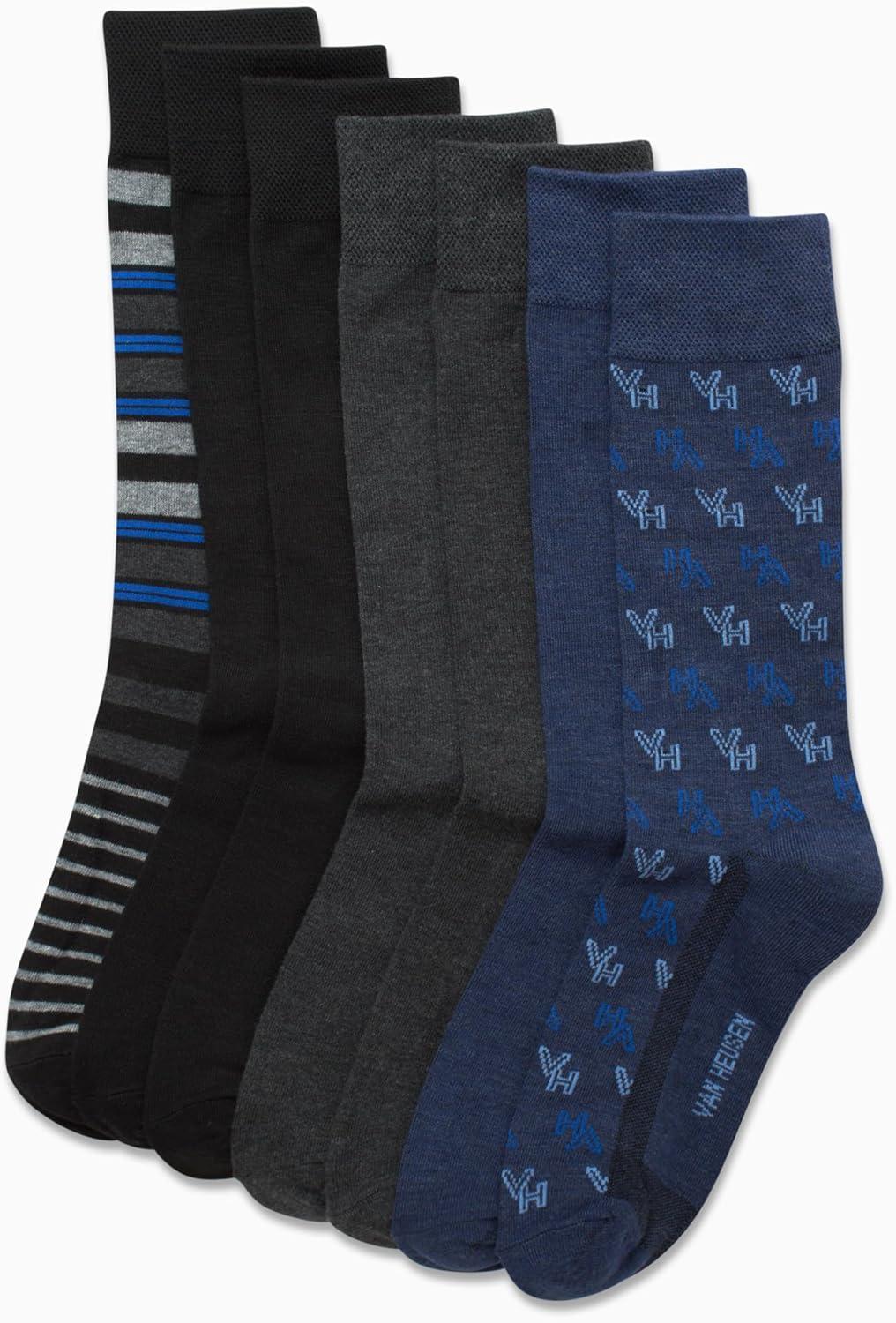 imageVan Heusen Mens Dress Socks 7 Pack Soft Stretch Moisturing Wicking Work Crew Socks for Men Sizes 6125DenimGreyBlack