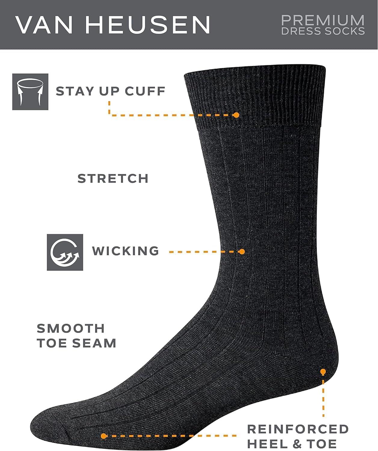 imageVan Heusen Mens Dress Socks 7 Pack Soft Stretch Moisturing Wicking Work Crew Socks for Men Sizes 6125DenimGreyBlack