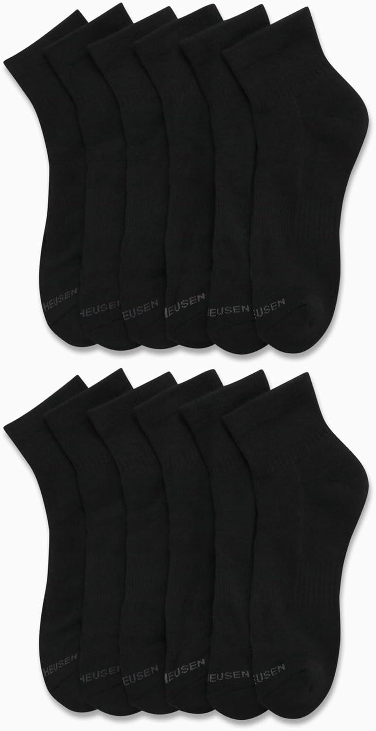 imageVan Heusen Mens Quarter Socks 12 Pack Soft Stretch Moisture Wicking Cushioned Athletic Ankle Socks for MenSolid Black