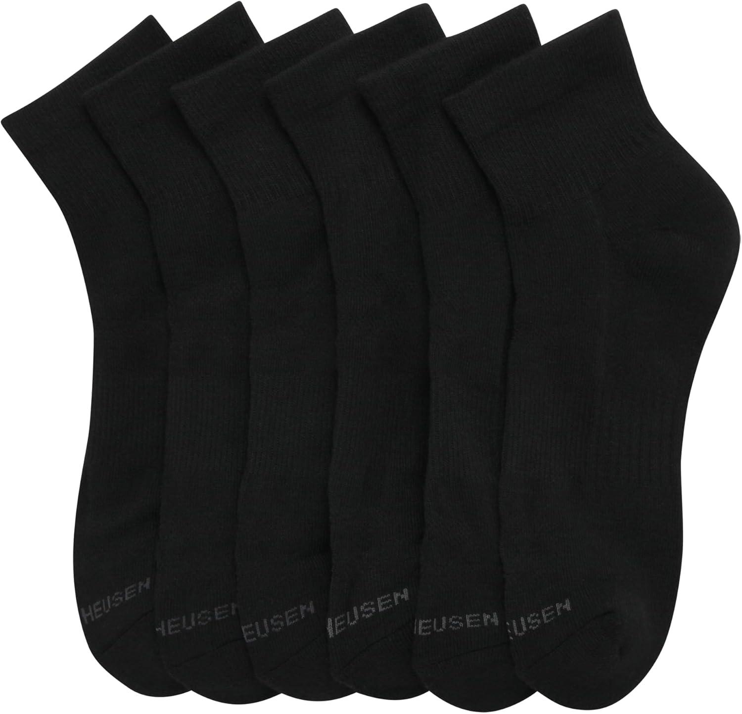 imageVan Heusen Mens Quarter Socks 6 Pack Soft Stretch Moisture Wicking Cushioned Athletic Ankle Socks for MenSolid Black