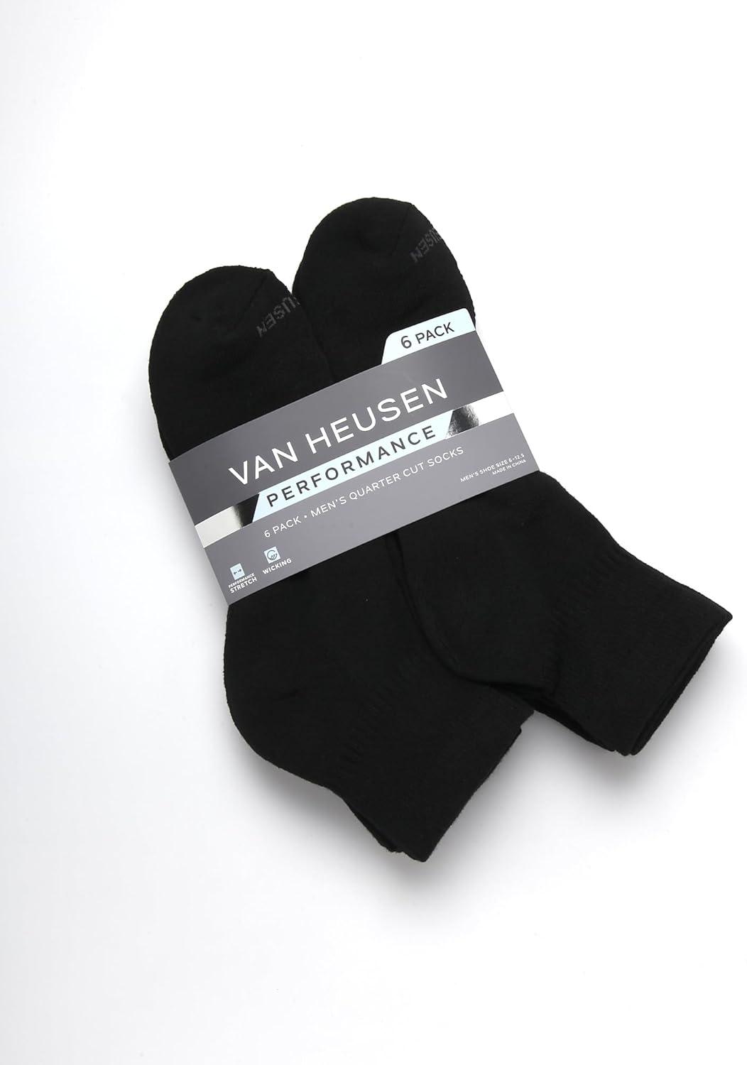 imageVan Heusen Mens Quarter Socks 6 Pack Soft Stretch Moisture Wicking Cushioned Athletic Ankle Socks for MenSolid Black