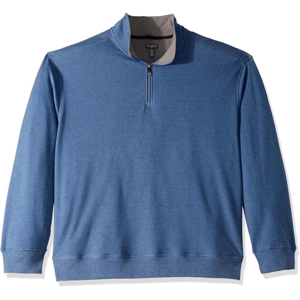 imageVan Heusen Mens Big and Tall Flex Long Sleeve 14 Zip Soft Sweater FleecePullover SweaterBlue Thunder