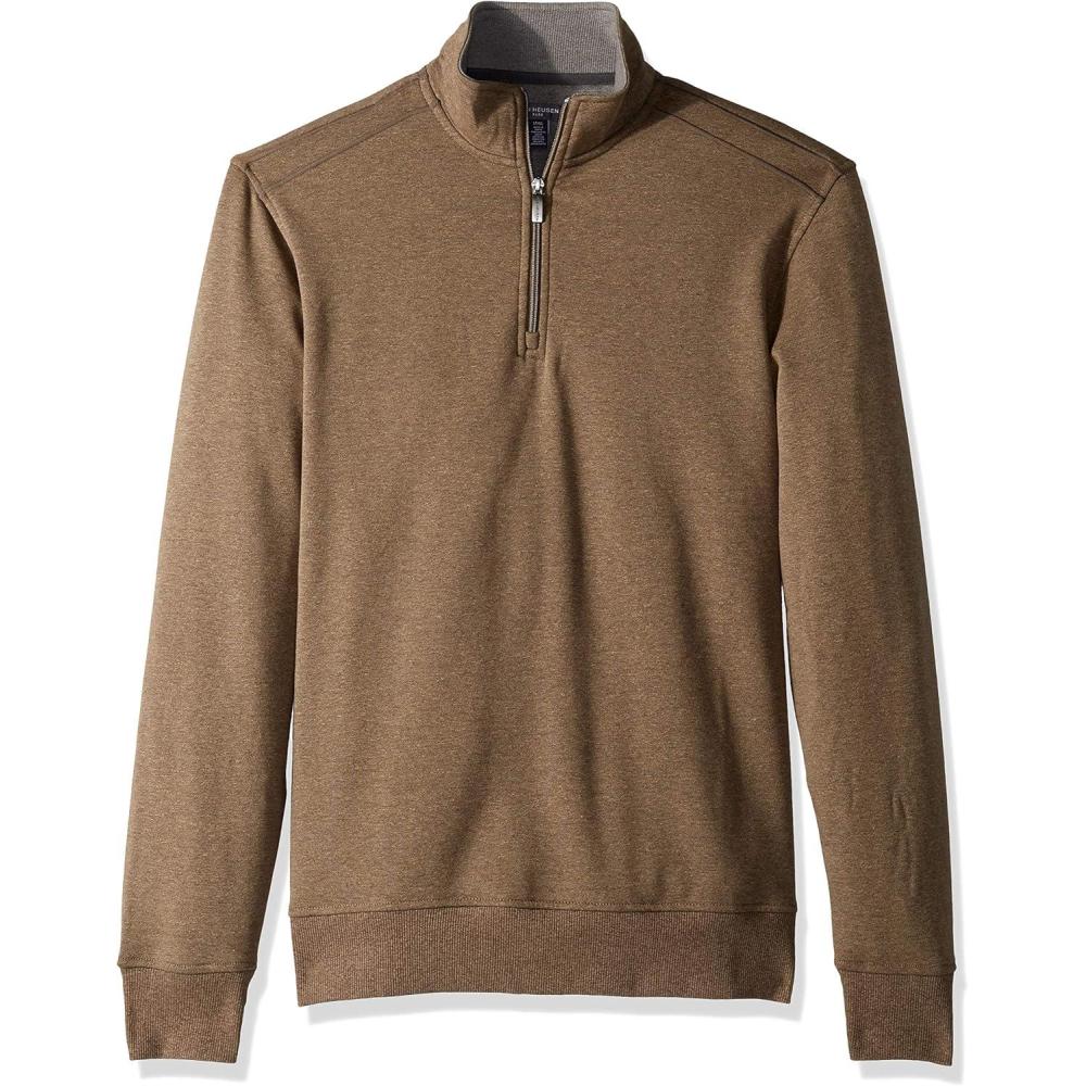imageVan Heusen Mens Big and Tall Flex Long Sleeve 14 Zip Soft Sweater FleecePullover SweaterDeep Brown Morel