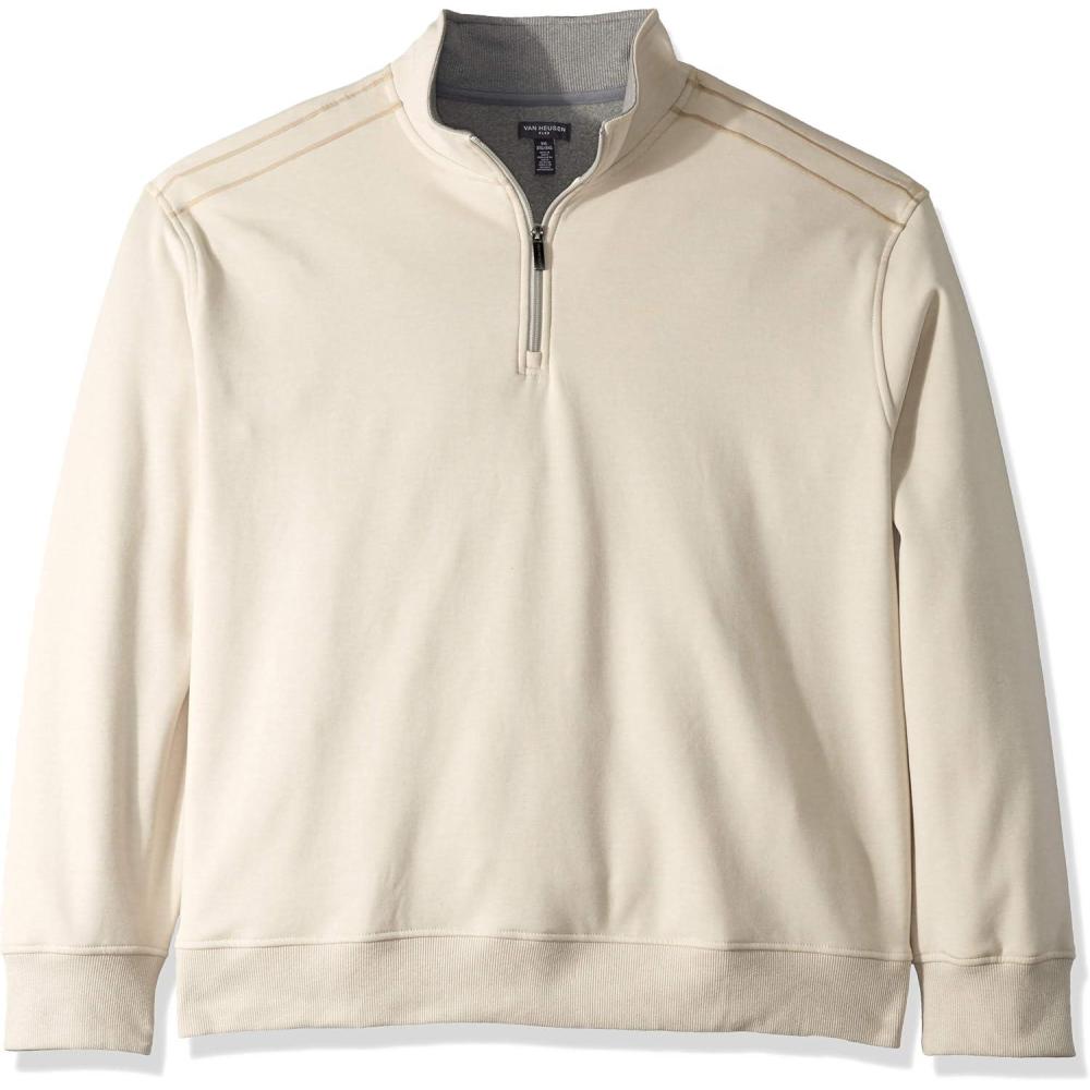 imageVan Heusen Mens Big and Tall Flex Long Sleeve 14 Zip Soft Sweater FleecePullover SweaterKhaki Feather Gray
