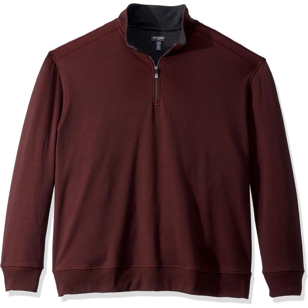 imageVan Heusen Mens Big and Tall Flex Long Sleeve 14 Zip Soft Sweater FleecePullover SweaterRed Merlot