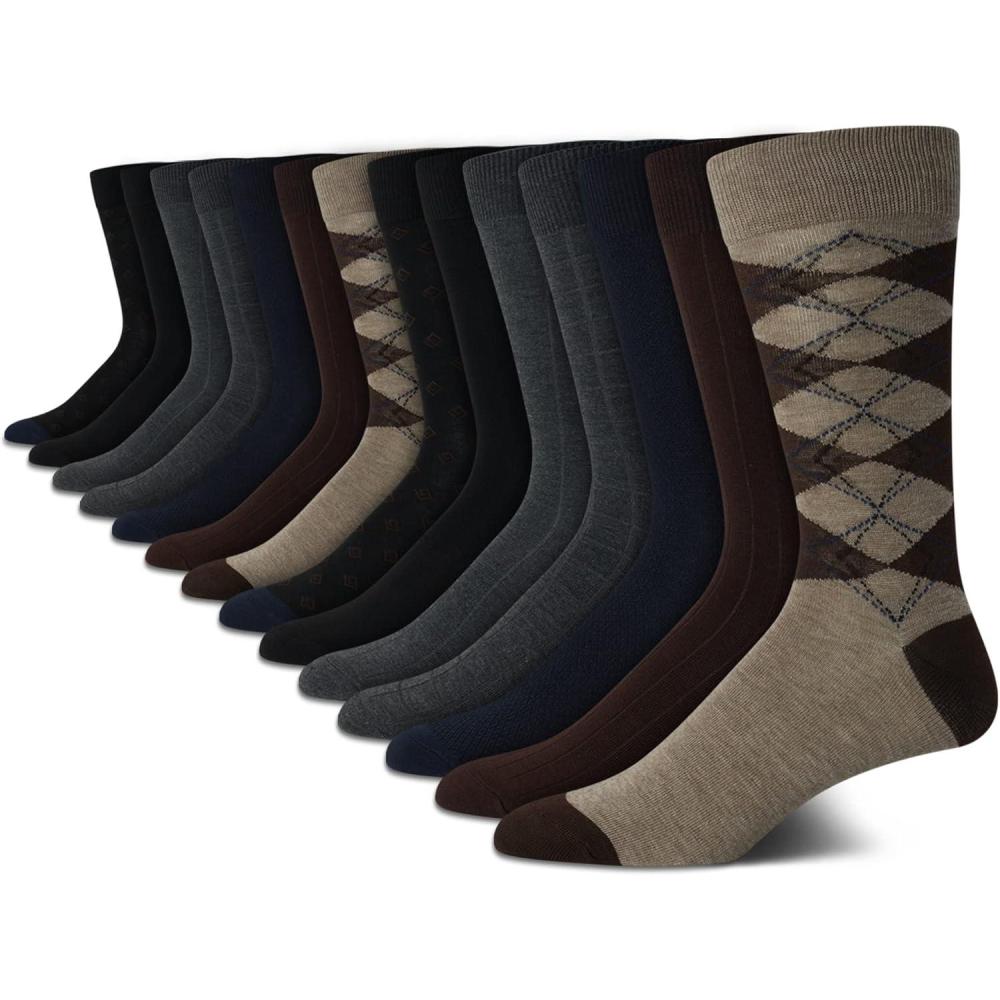 imageVan Heusen Mens Dress Socks  14 Pack Soft Stretch Moisture Wicking Crew Socks for Men for Everyday Office Work WearBrown Heather