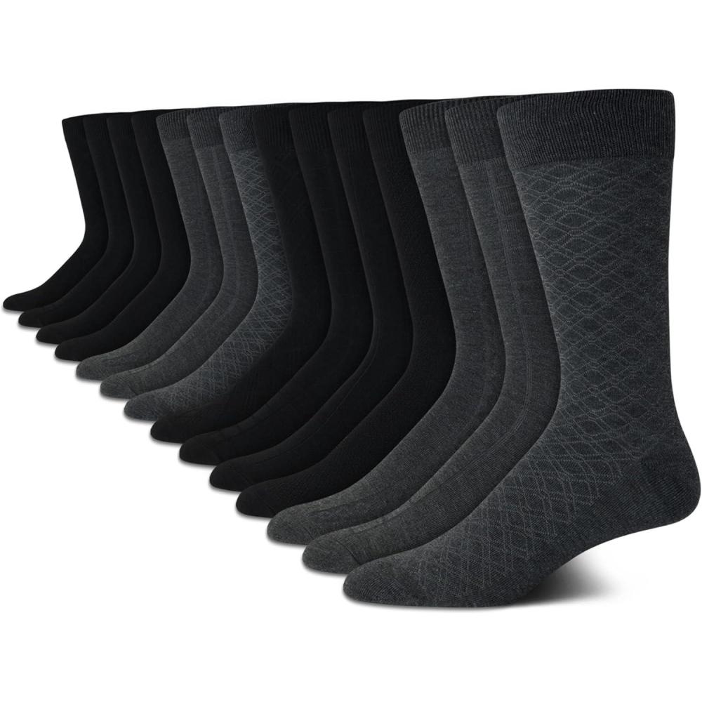 imageVan Heusen Mens Dress Socks 14 Pack Soft Stretch Moisture Wicking Crew Socks for Men for Everyday Office Work WearDark Grey Heather