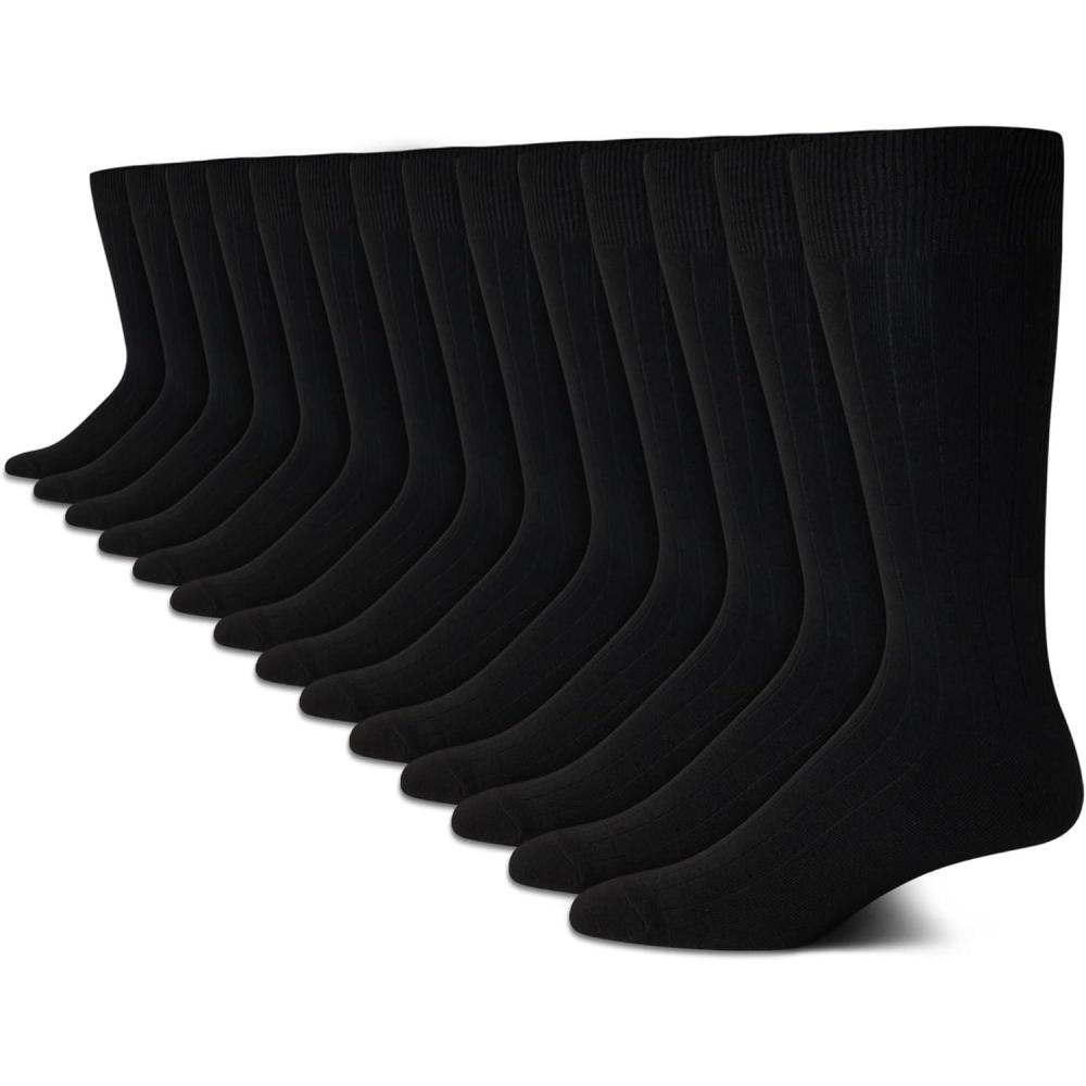 imageVan Heusen Mens Dress Socks  14 Pack Soft Stretch Moisture Wicking Crew Socks for Men for Everyday Office Work WearPure Black