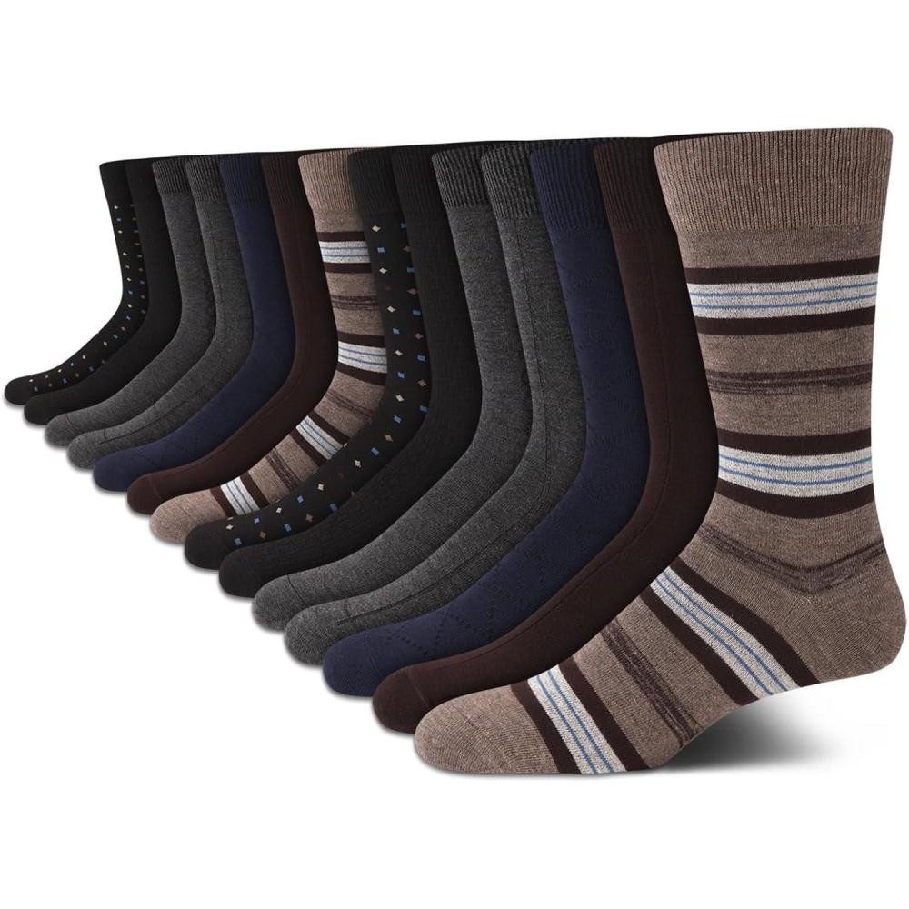 imageVan Heusen Mens Dress Socks  14 Pack Soft Stretch Moisture Wicking Crew Socks for Men for Everyday Office Work WearTan Stripe