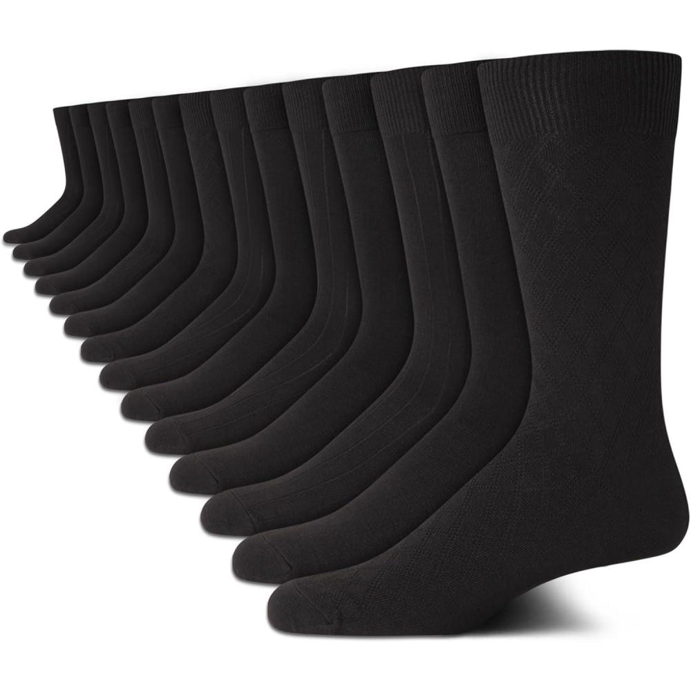 imageVan Heusen Mens Dress Socks  14 Pack Soft Stretch Moisture Wicking Stay Up Casual Work Socks for Men Sizes 6125Black Pattern