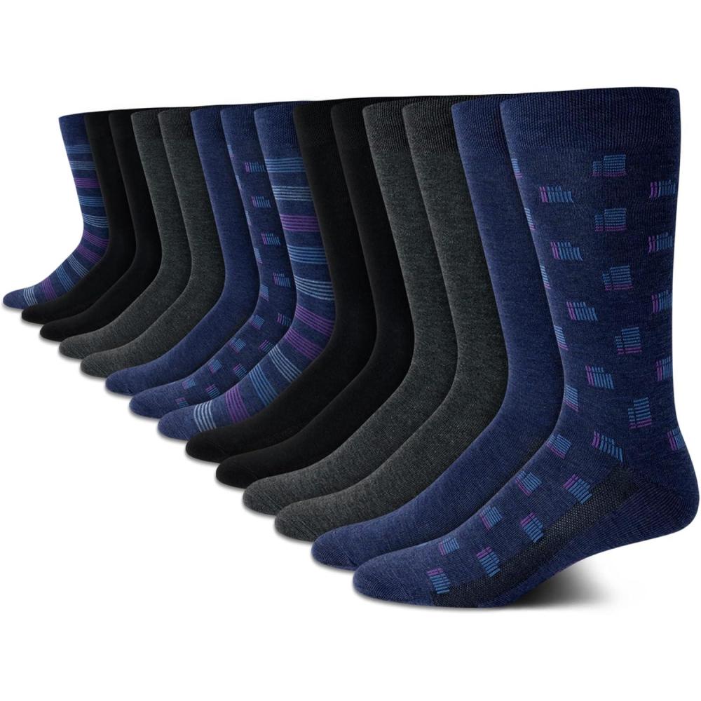 imageVan Heusen Mens Dress Socks  14 Pack Soft Stretch Moisture Wicking Stay Up Casual Work Socks for Men Sizes 6125Dark Denim Heather
