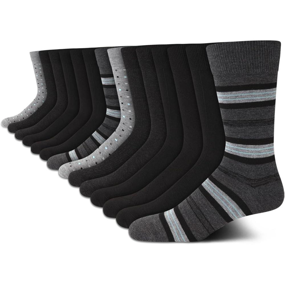 imageVan Heusen Mens Dress Socks  14 Pack Soft Stretch Moisture Wicking Stay Up Casual Work Socks for Men Sizes 6125Grey Stripe