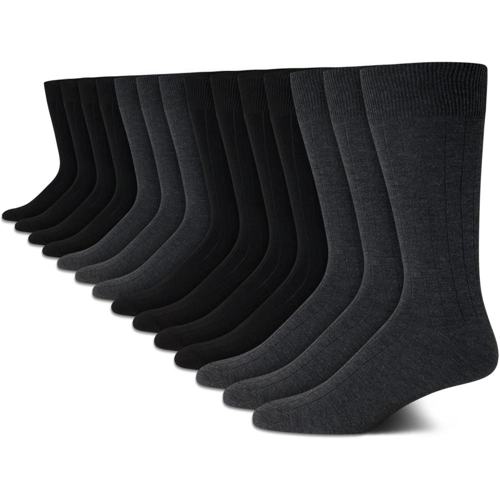 imageVan Heusen Mens Dress Socks  14 Pack Soft Stretch Moisture Wicking Stay Up Casual Work Socks for Men Sizes 6125GreyBlack Solid