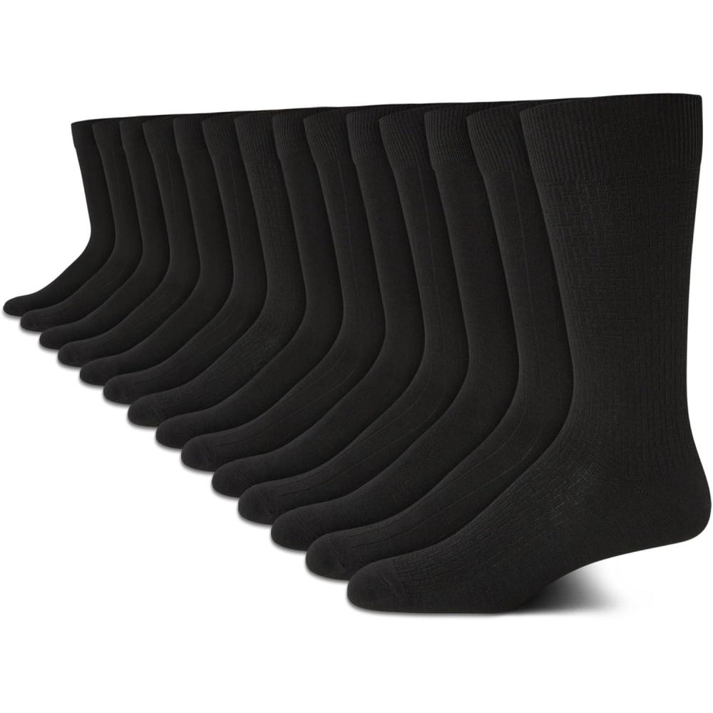 imageVan Heusen Mens Dress Socks  14 Pack Soft Stretch Moisture Wicking Stay Up Casual Work Socks for Men Sizes 6125Pure Black