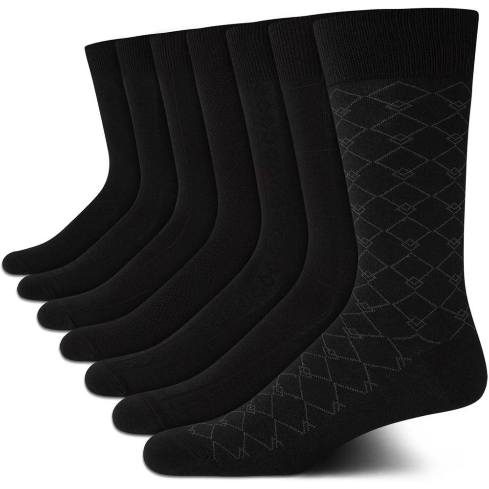 imageVan Heusen Mens Dress Socks 7 Pack Soft Stretch Moisturing Wicking Work Crew Socks for Men Sizes 6125All Black
