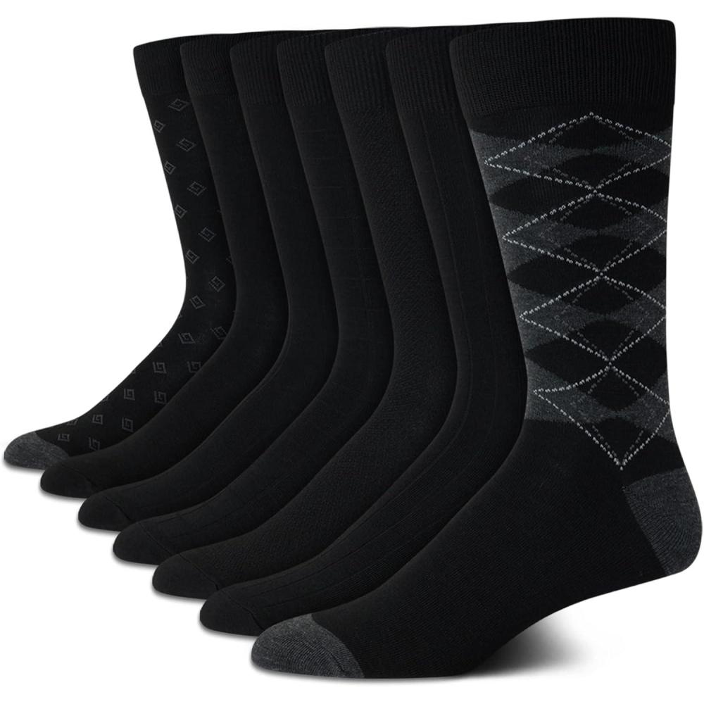 imageVan Heusen Mens Dress Socks  7 Pack Soft Stretch Moisturing Wicking Work Crew Socks for Men Sizes 6125Black Multi