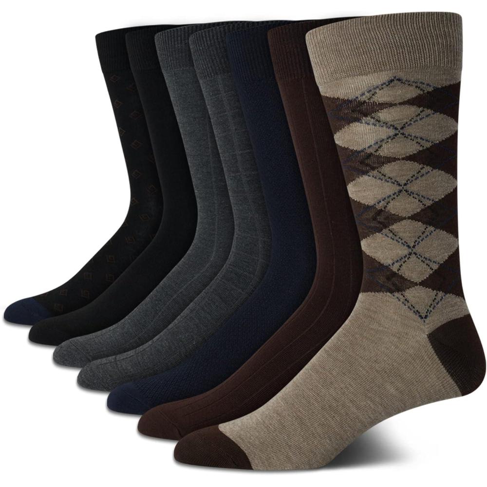 imageVan Heusen Mens Dress Socks  7 Pack Soft Stretch Moisturing Wicking Work Crew Socks for Men Sizes 6125Brown Heather