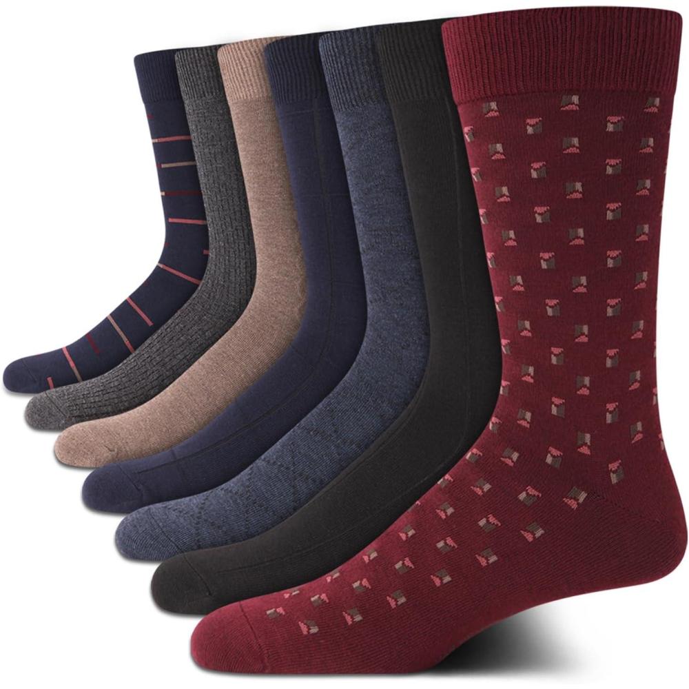 imageVan Heusen Mens Dress Socks  7 Pack Soft Stretch Moisturing Wicking Work Crew Socks for Men Sizes 6125Burgundy Assorted