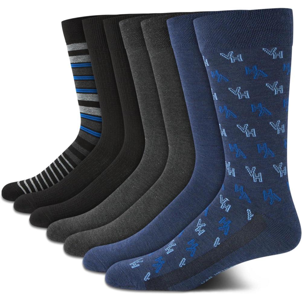 imageVan Heusen Mens Dress Socks  7 Pack Soft Stretch Moisturing Wicking Work Crew Socks for Men Sizes 6125DenimGreyBlack