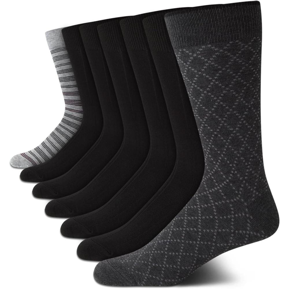 imageVan Heusen Mens Dress Socks  7 Pack Soft Stretch Moisturing Wicking Work Crew Socks for Men Sizes 6125Grey Plaid Multi