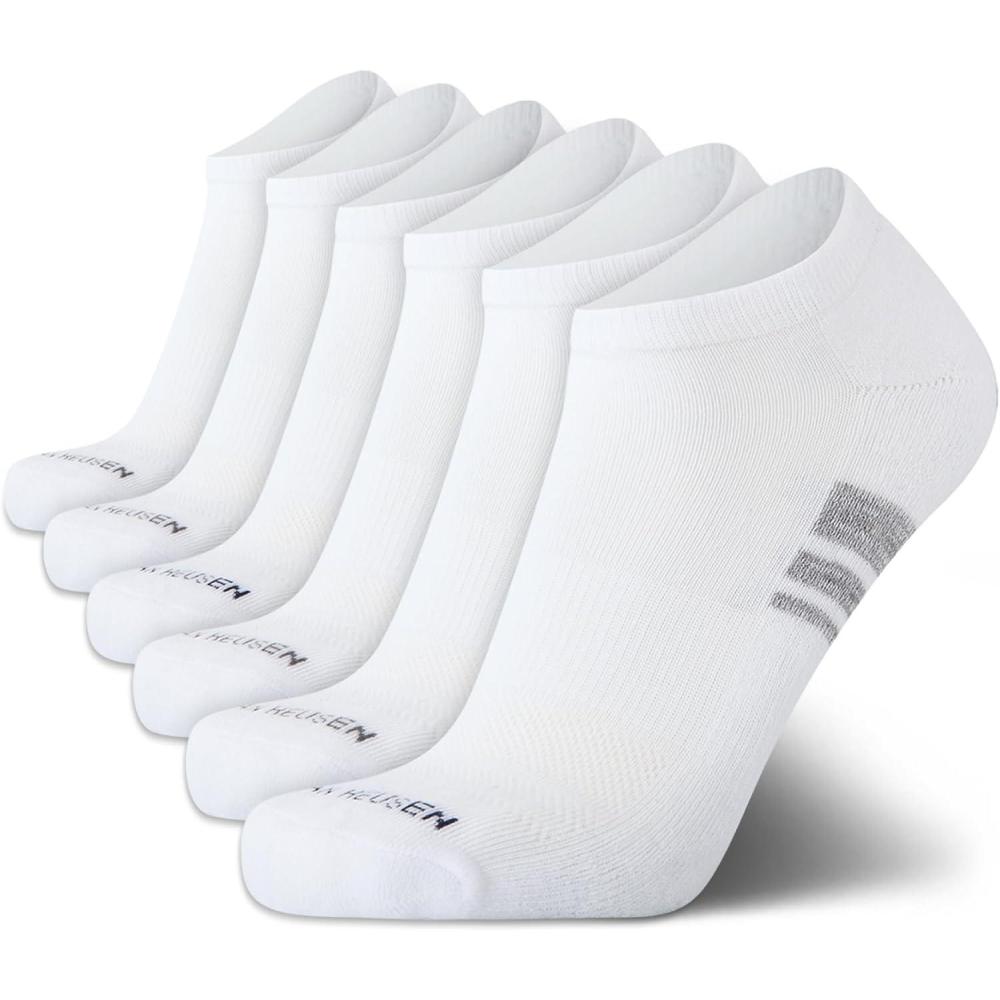 imageVan Heusen Mens Low Cut Socks 6 Pack Moisture Wicking Cushioned Athletic No Show Socks for MenAll White