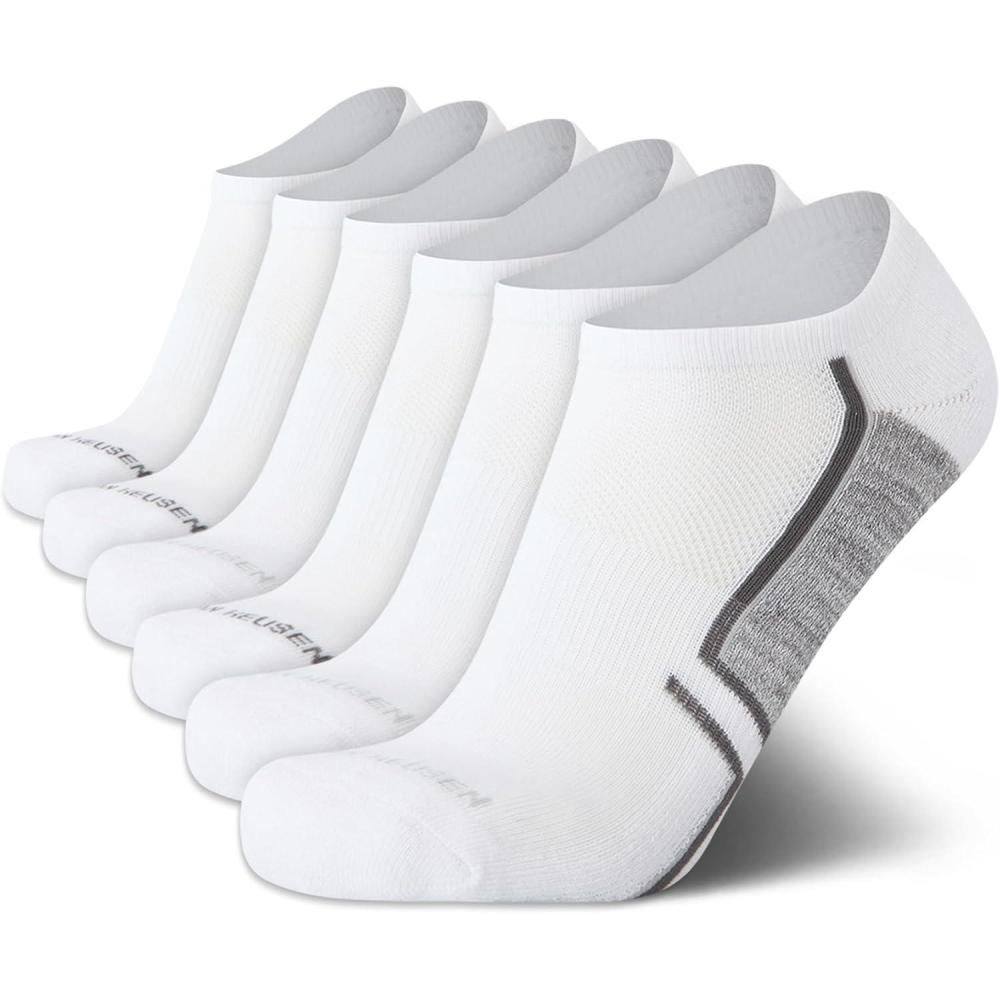 imageVan Heusen Mens Low Cut Socks 6 Pack Moisture Wicking Cushioned Athletic No Show Socks for MenWhite Grey Line