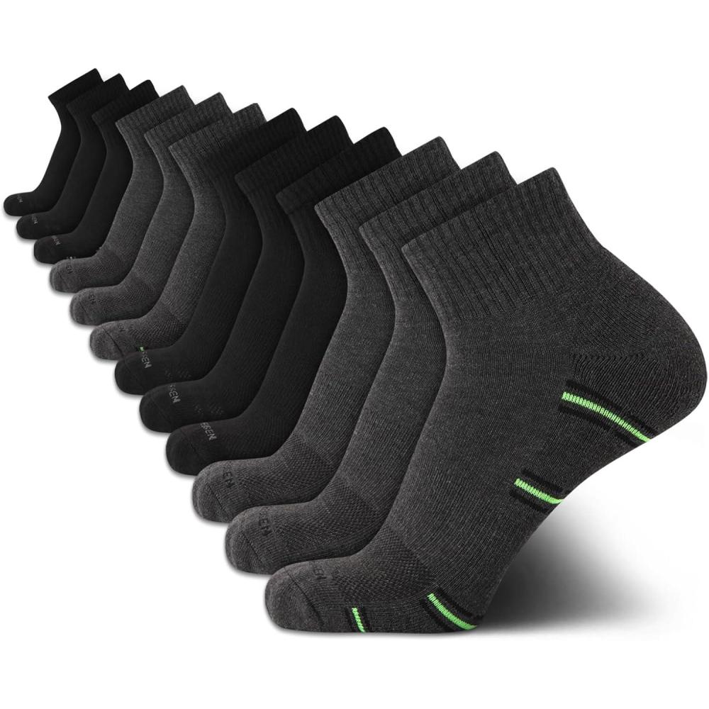 imageVan Heusen Mens Quarter Socks  12 Pack Soft Stretch Moisture Wicking Cushioned Athletic Ankle Socks for MenGrey HeatherBlack