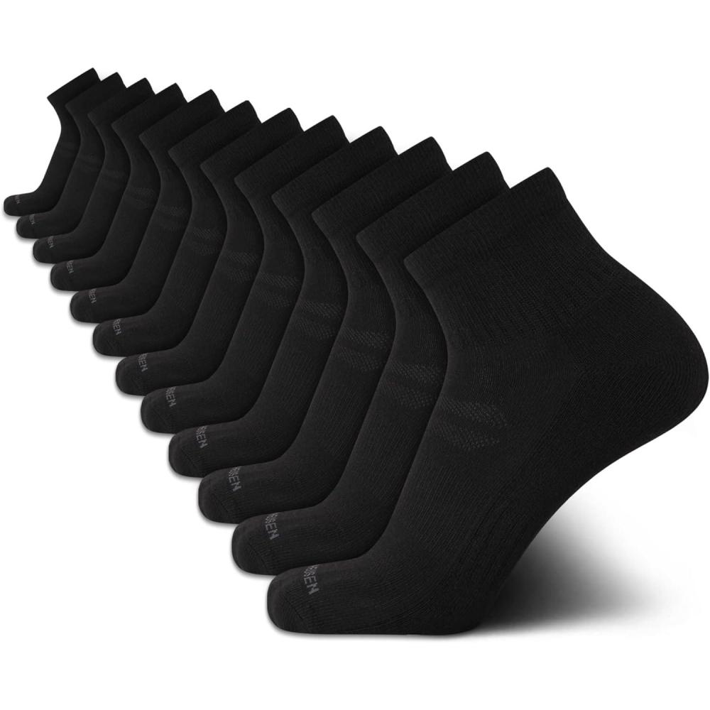 imageVan Heusen Mens Quarter Socks  12 Pack Soft Stretch Moisture Wicking Cushioned Athletic Ankle Socks for MenSolid Black