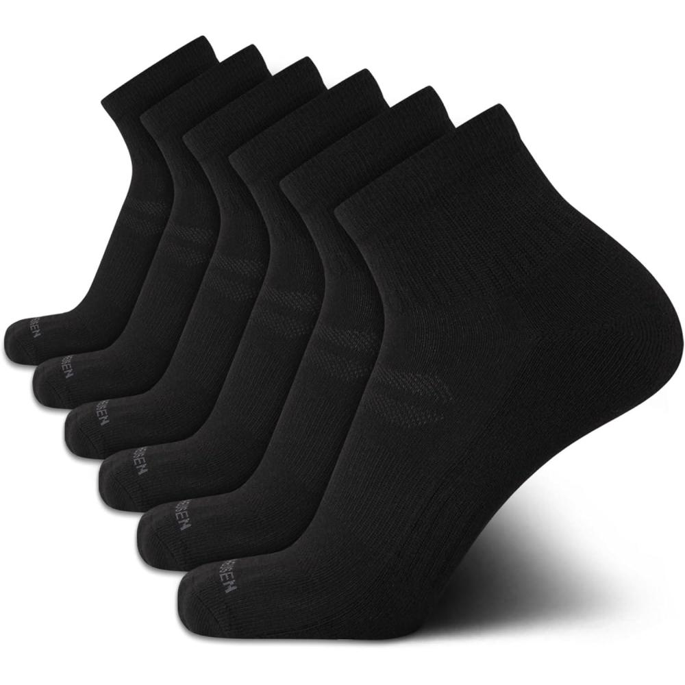 imageVan Heusen Mens Quarter Socks  6 Pack Soft Stretch Moisture Wicking Cushioned Athletic Ankle Socks for MenSolid Black