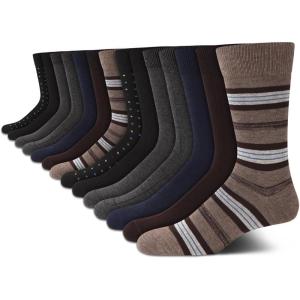 Van Heusen Mens Dress Socks – 14 Pack Soft Stretch Moisture Wicking Crew Socks for Men for Everyday Office Work Wear(Tan Stripe)
