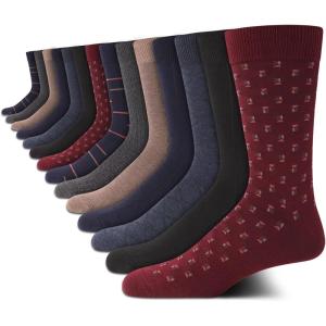 Van Heusen Mens Dress Socks – 14 Pack Soft Stretch Moisture Wicking Stay Up Casual Work Socks for Men (Sizes: 6-12.5)(Burgundy Assorted)