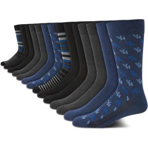 Van Heusen Mens Dress Socks – 14 Pack Soft Stretch Moisture Wicking Stay Up Casual Work Socks for Men (Sizes: 6-12.5)(Denim/Grey/Black)
