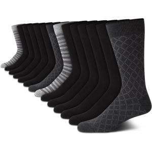 Van Heusen Mens Dress Socks – 14 Pack Soft Stretch Moisture Wicking Stay Up Casual Work Socks for Men (Sizes: 6-12.5)(Grey Plaid Multi)