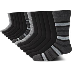 Van Heusen Mens Dress Socks – 14 Pack Soft Stretch Moisture Wicking Stay Up Casual Work Socks for Men (Sizes: 6-12.5)(Grey Stripe)