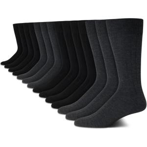 Van Heusen Mens Dress Socks – 14 Pack Soft Stretch Moisture Wicking Stay Up Casual Work Socks for Men (Sizes: 6-12.5)(Grey/Black Solid)