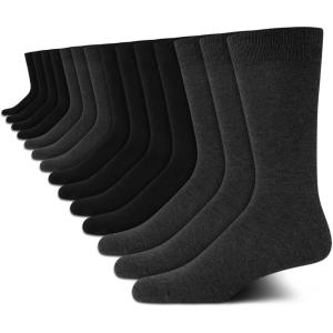 Van Heusen Mens Dress Socks – 14 Pack Soft Stretch Moisture Wicking Stay Up Casual Work Socks for Men (Sizes: 6-12.5)(Heather Grey/Black)