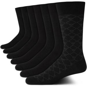Van Heusen Mens Dress Socks – 7 Pack Soft Stretch Moisturing Wicking Work Crew Socks for Men (Sizes: 6-12.5)(All Black)