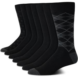Van Heusen Mens Dress Socks – 7 Pack Soft Stretch Moisturing Wicking Work Crew Socks for Men (Sizes: 6-12.5)(Black Multi)