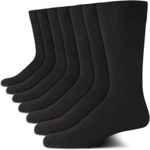 Van Heusen Mens Dress Socks – 7 Pack Soft Stretch Moisturing Wicking Work Crew Socks for Men (Sizes: 6-12.5)(Black Pattern)