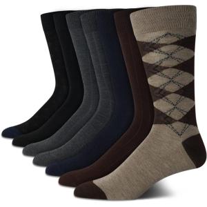 Van Heusen Mens Dress Socks – 7 Pack Soft Stretch Moisturing Wicking Work Crew Socks for Men (Sizes: 6-12.5)(Brown Heather)