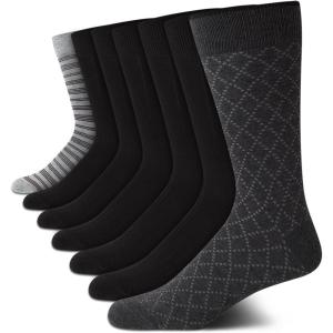 Van Heusen Mens Dress Socks – 7 Pack Soft Stretch Moisturing Wicking Work Crew Socks for Men (Sizes: 6-12.5)(Grey Plaid Multi)