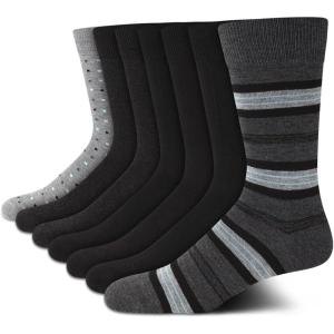 Van Heusen Mens Dress Socks – 7 Pack Soft Stretch Moisturing Wicking Work Crew Socks for Men (Sizes: 6-12.5)(Grey Stripe)