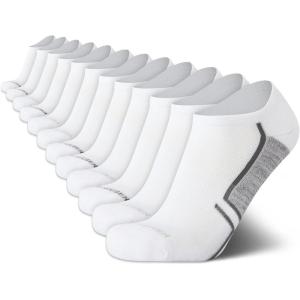 Van Heusen Mens Low Cut Socks – 12 Pack Moisture Wicking Cushioned Athletic No Show Socks for Men(White Grey Line)