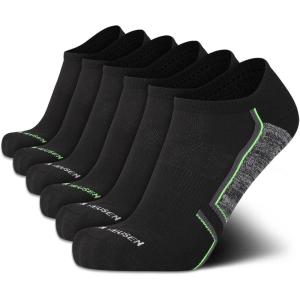 Van Heusen Mens Low Cut Socks – 6 Pack Moisture Wicking Cushioned Athletic No Show Socks for Men(Black Green Line)