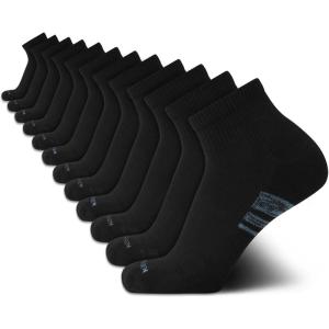 Van Heusen Mens Quarter Socks – 12 Pack Soft Stretch Moisture Wicking Cushioned Athletic Ankle Socks for Men(Dark Black)