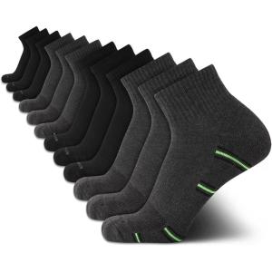 Van Heusen Mens Quarter Socks – 12 Pack Soft Stretch Moisture Wicking Cushioned Athletic Ankle Socks for Men(Grey Heather/Black)