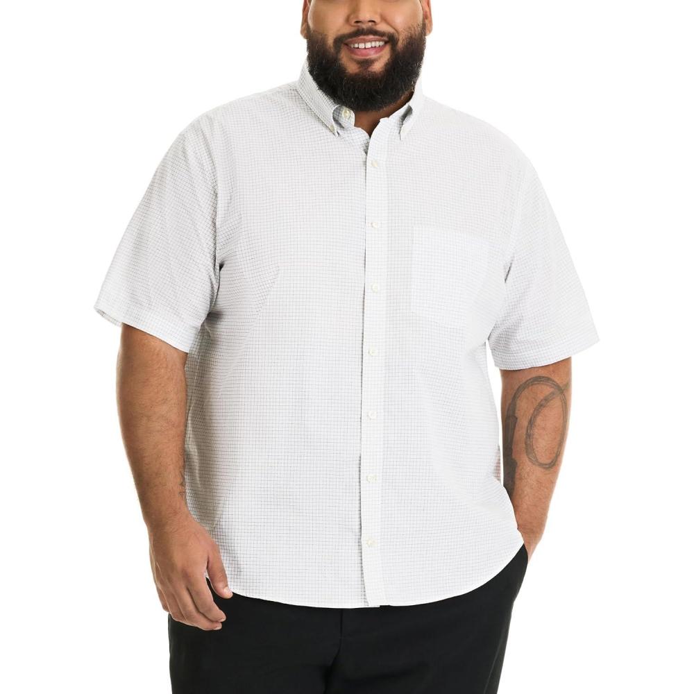 imageVan Heusen Mens Big and Tall Wrinkle Free Short Sleeve Button Down ShirtWhite Check