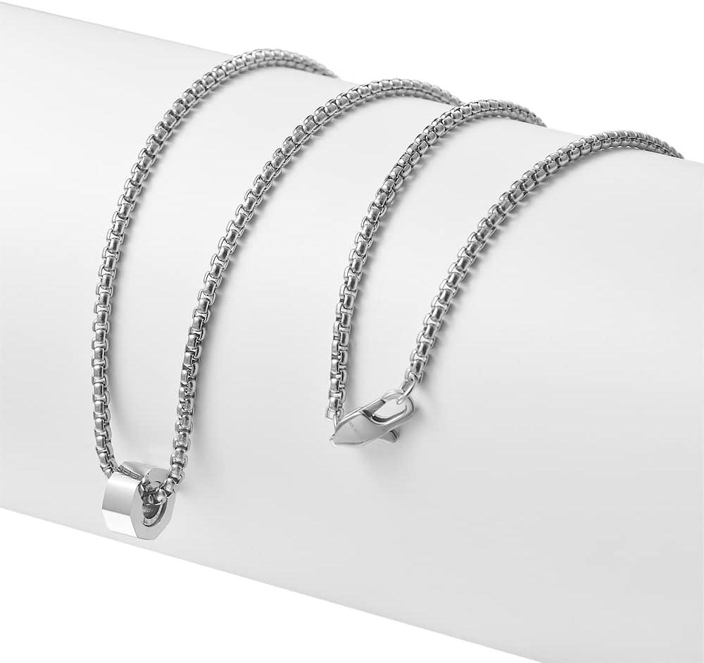 imageVan Heusen Mens Stainless Steel Octagon Ring Necklace with 24 Box ChainSilver