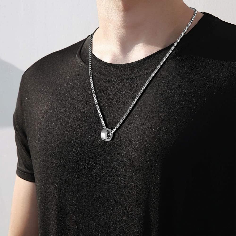 imageVan Heusen Mens Stainless Steel Octagon Ring Necklace with 24 Box ChainSilver