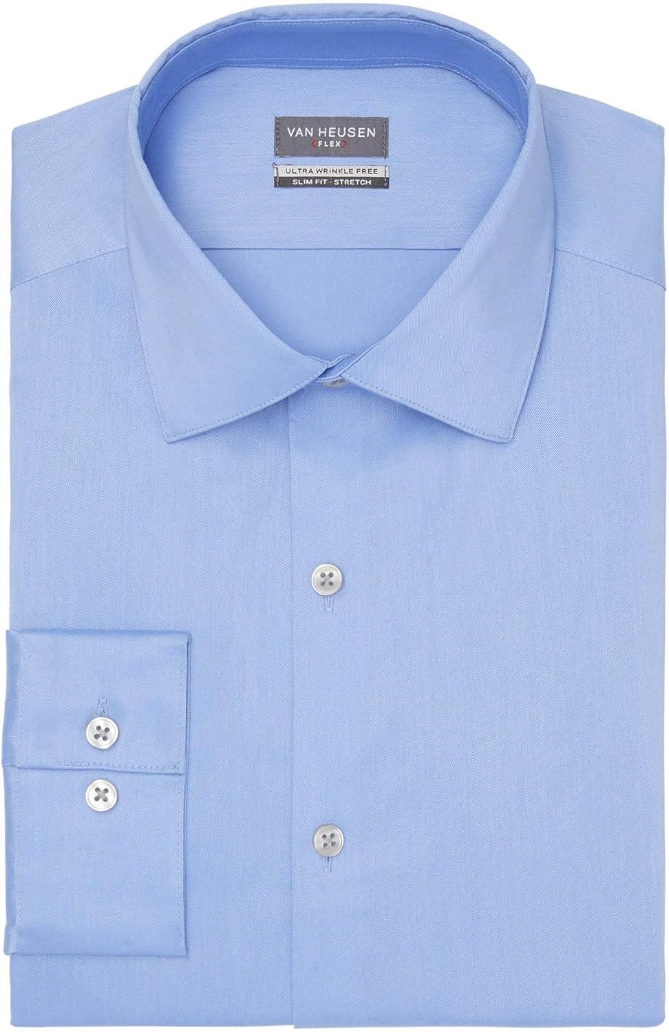 imageVan Heusen Mens Dress Shirt Slim Fit Ultra Wrinkle Free Flex Collar StretchBlue Frost
